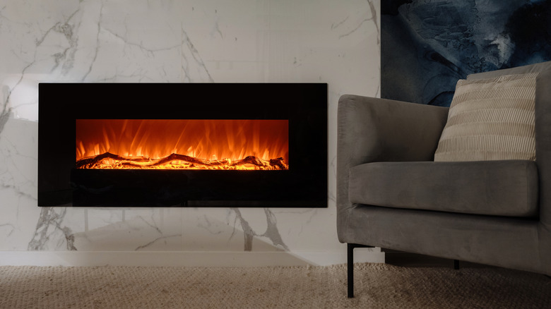 Fireplace with quartz walls around it