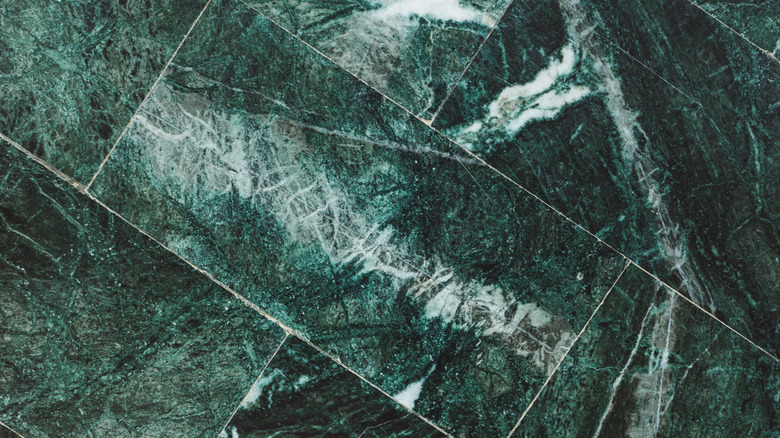 close up of green marble tiles