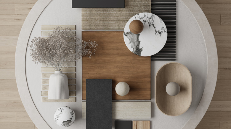 overlay of different material samples for interior design