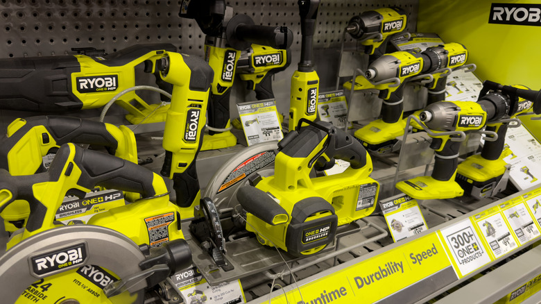 display of ryobi tools