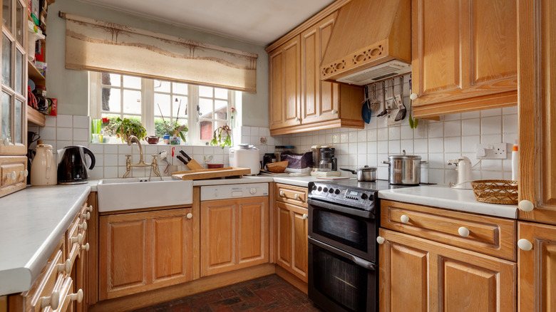date honey oak cabinet kitchen