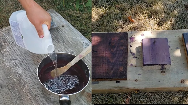 DIY blackberry wood stain preparation and the stain on wood