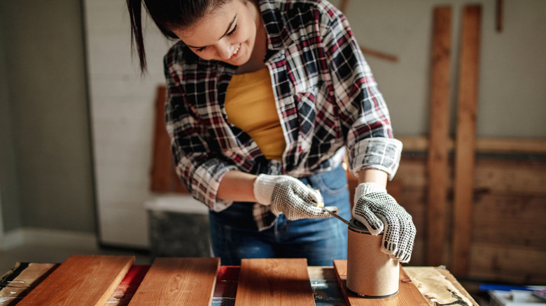 woman DIY with wood