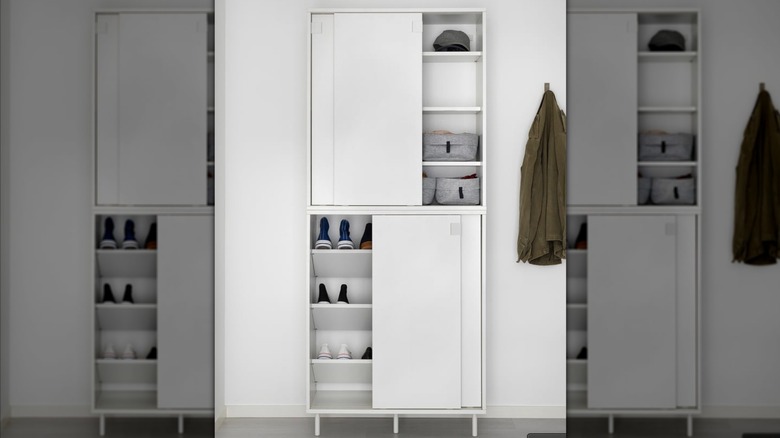 IKEA MACKAPÄR stacked two units high and holding shoes and other items
