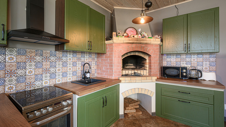Cozy kitchen with vintage tile backsplash