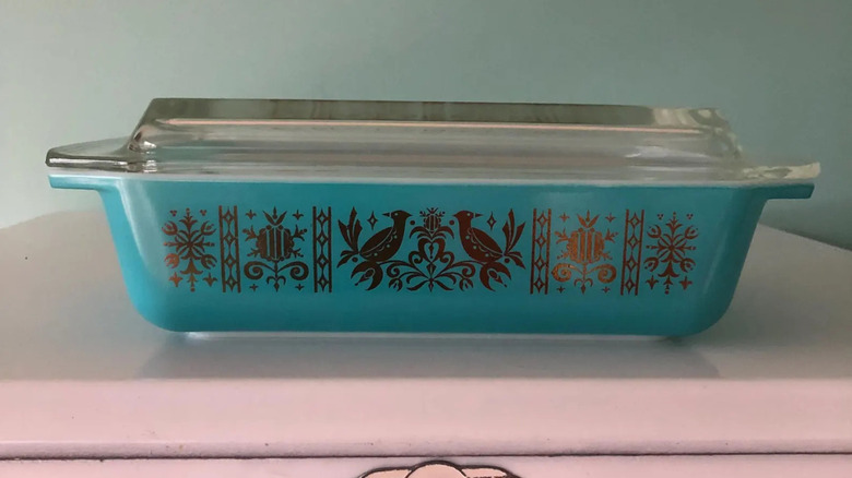 The Pyrex Turquoise Golden Birds space saver dish is very rare.
