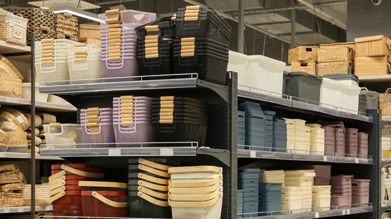 Container store with different types of storage baskets for sale