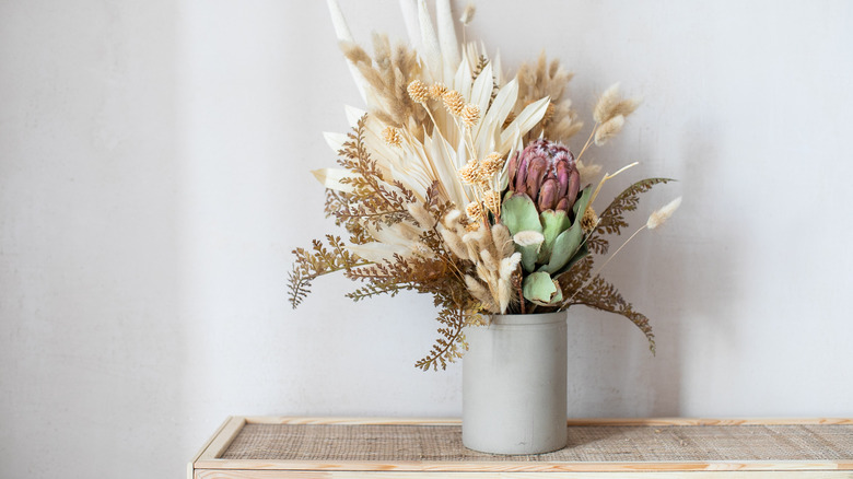 Pot of dried flowers