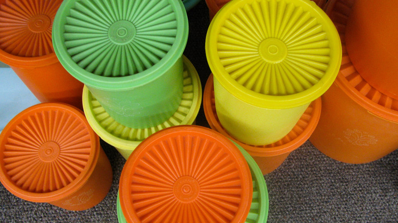 vintage tupperware with fanned lids