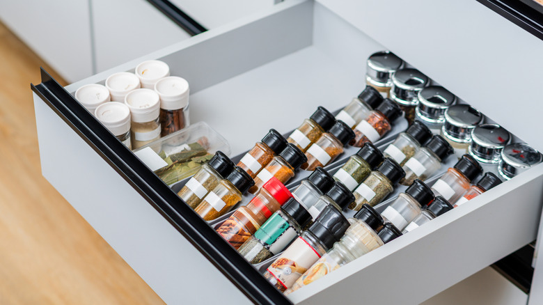 spices in an organizer in a drawer