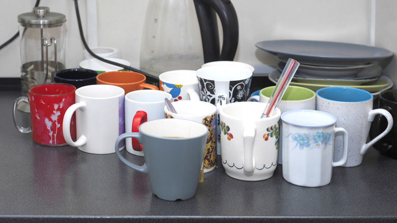 Mug collection on countertop