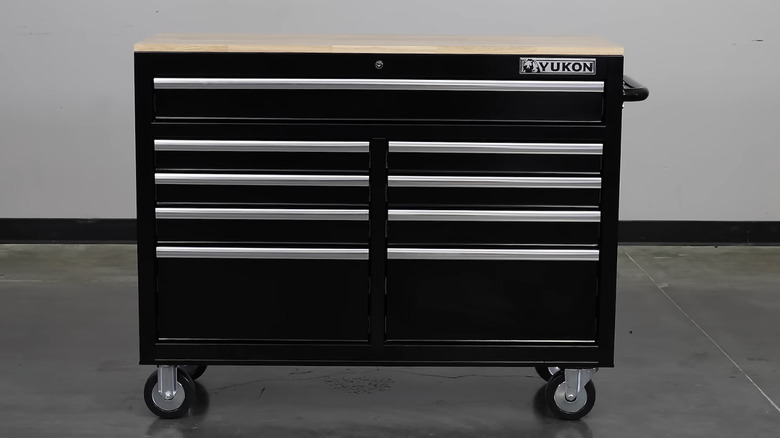 The Yukon 46-inch, 9 drawer tool storage cabinet from Harbor Freight