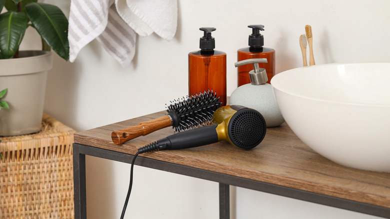 Hair dryer on bathroom counter