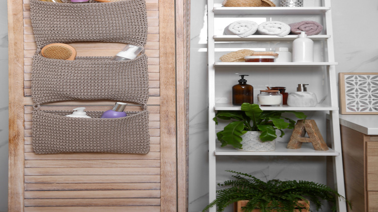Fabric bathroom door organizer