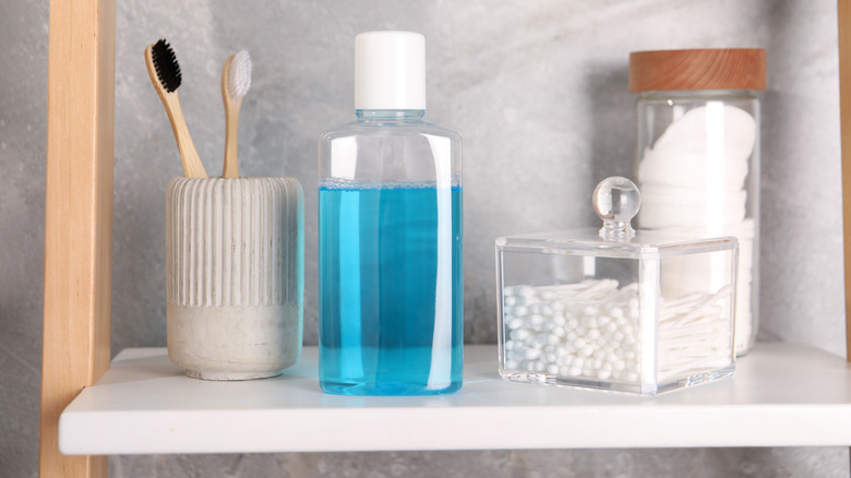 Toiletries on open shelf