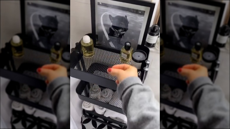 Video showing a rolling cart as bathroom storage