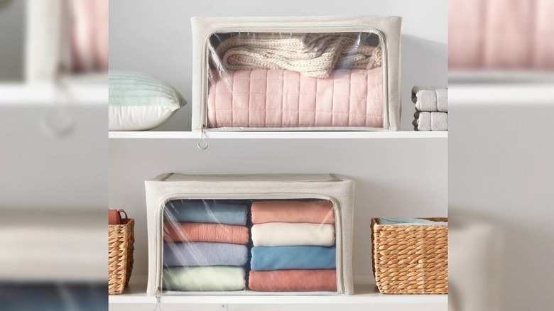 Brightroom Zipper Fabric Storage Cubes on shelves storing blankets