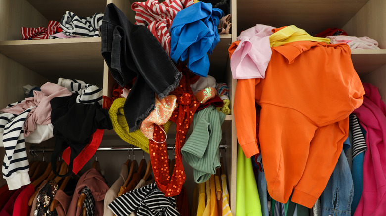 Messy closet shelf