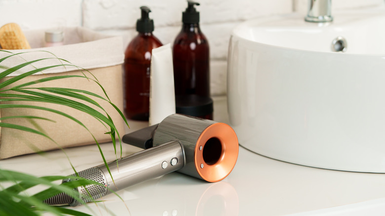 hair dryer on a kitchen counter