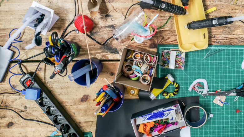 messy crafting supply area