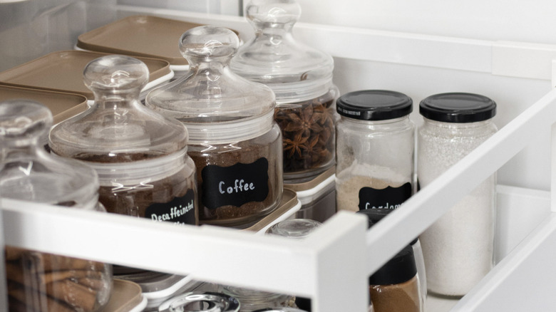 Variety of labeled items organized in a drawer