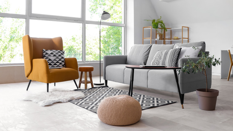 modern living room with floating furniture layout