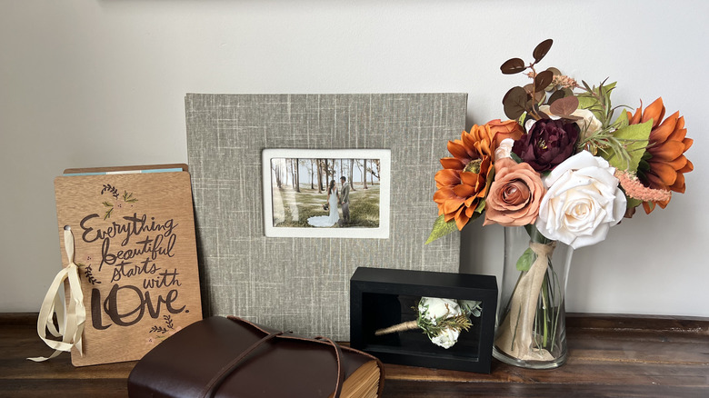 wedding books and flowers