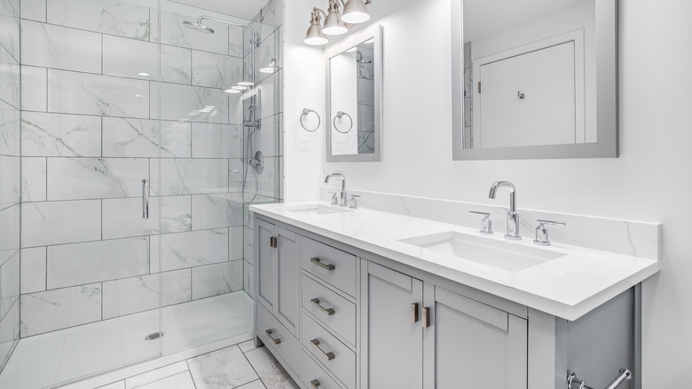 Contemporary gray and white bathroom