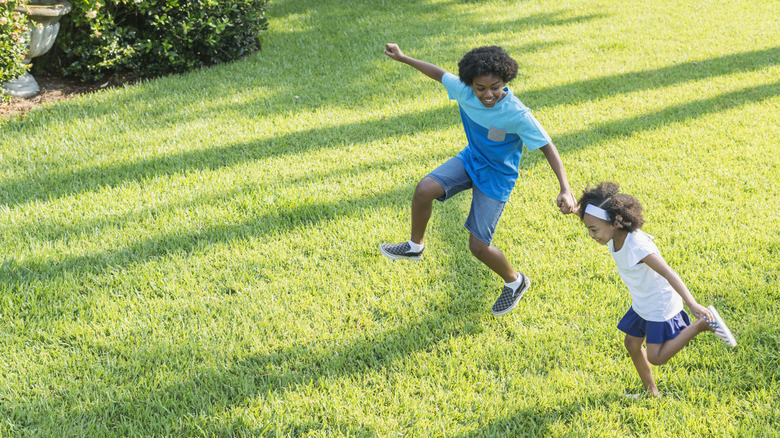 photo of kids playing on lush lawn