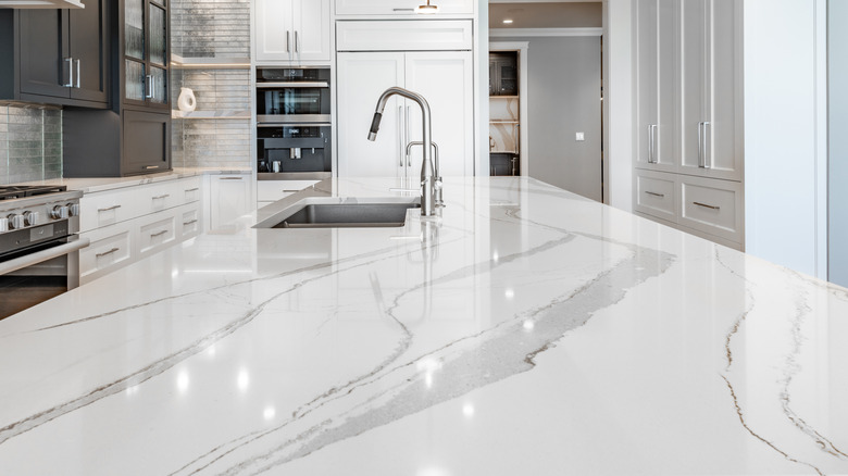 White counters in kitchen