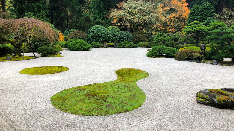 A zen garden with Shirakawa stone