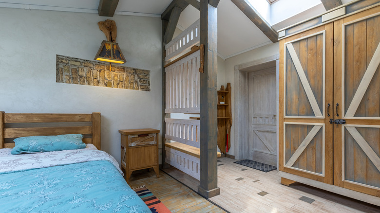rustic farmhouse bedroom with wood accents