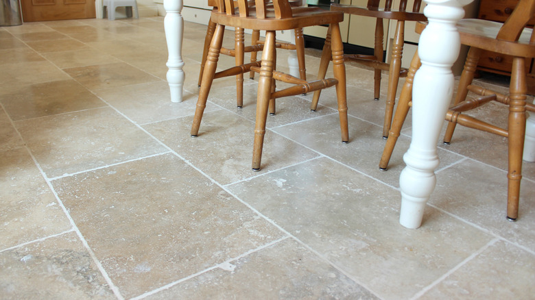 kitchen floor with travertine tiles
