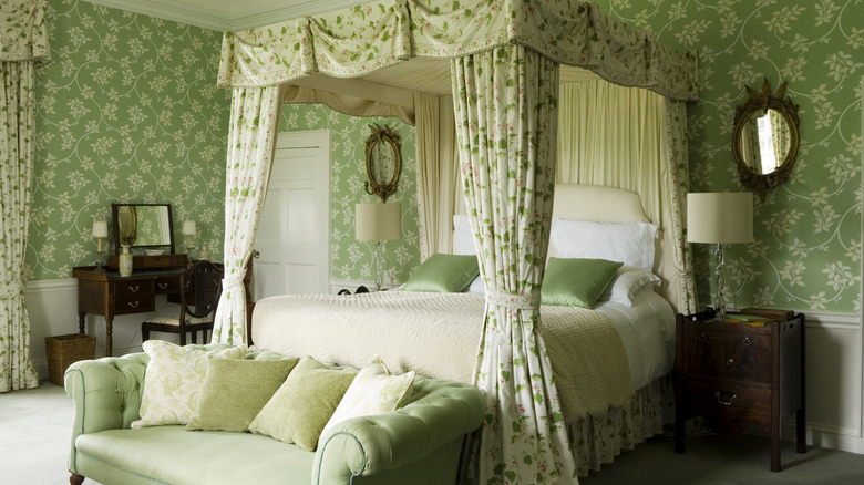Bedroom with matching green furniture throughout