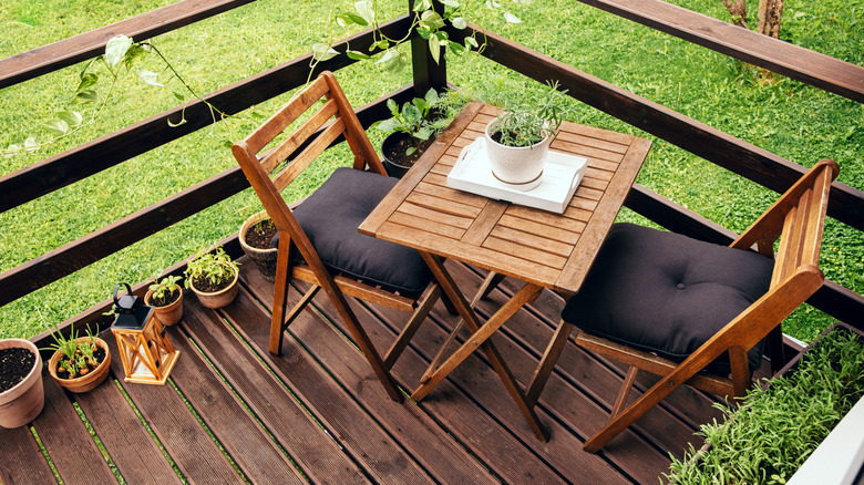 Wood furniture on a small patio