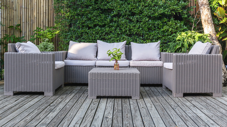A gray patio furniture set