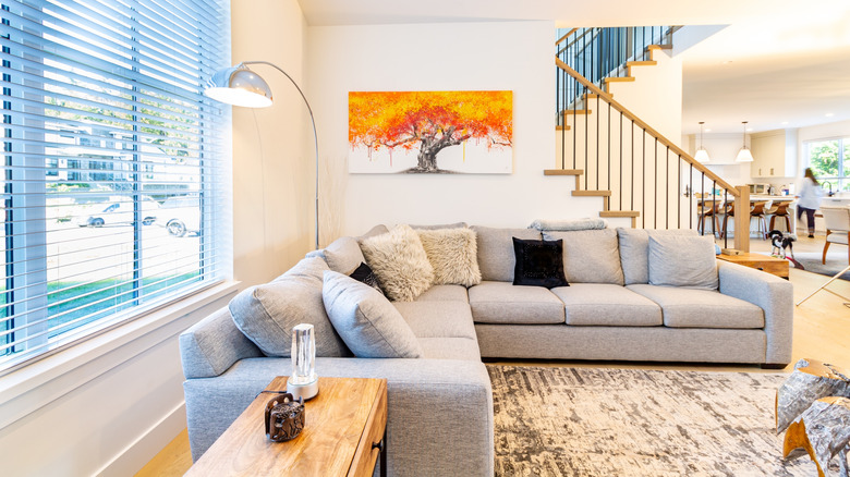 A large sectional in living room.