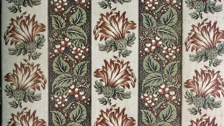 Vintage wallpaper with fruit and flowers.