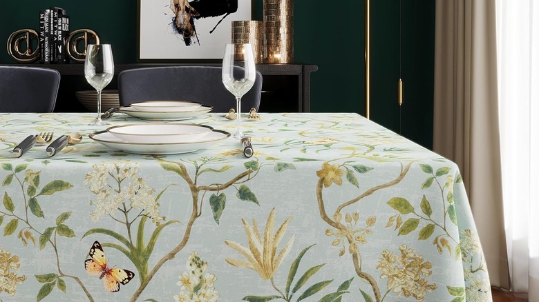 Homoheini's 100% Waterproof Vinyl Table Cloth with a floral design