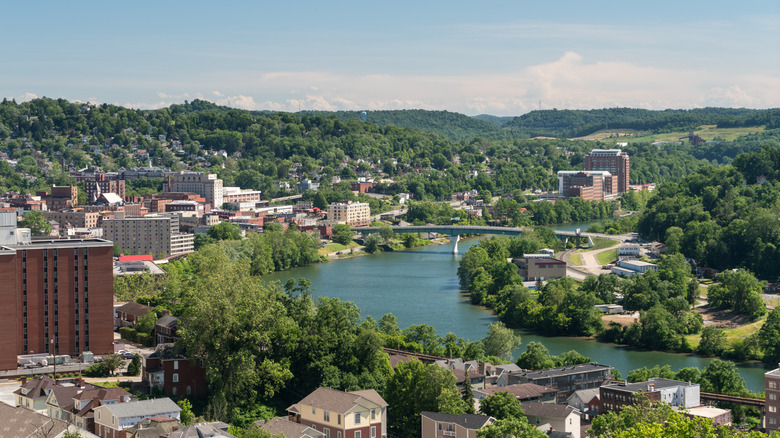 Morgantown, West Virginia lies on both sides of a river in a verdant valley.