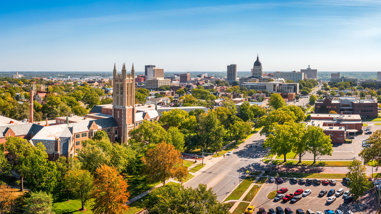 Topeka, Kansas is viewed from above.