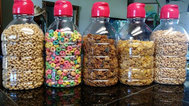 cereal filled Coffee creamer containers 