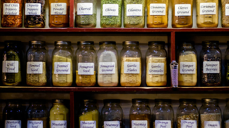 spices stored on shelves