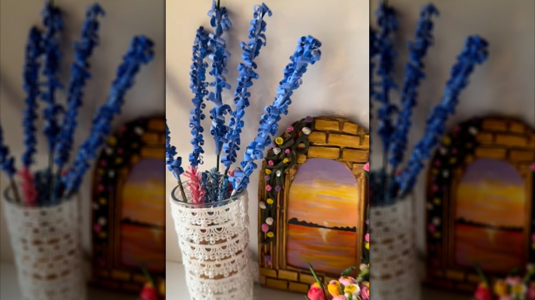 DIY faux paper lavender bouquet in a vase