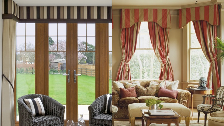 Split image of pelmets and valences on windows.