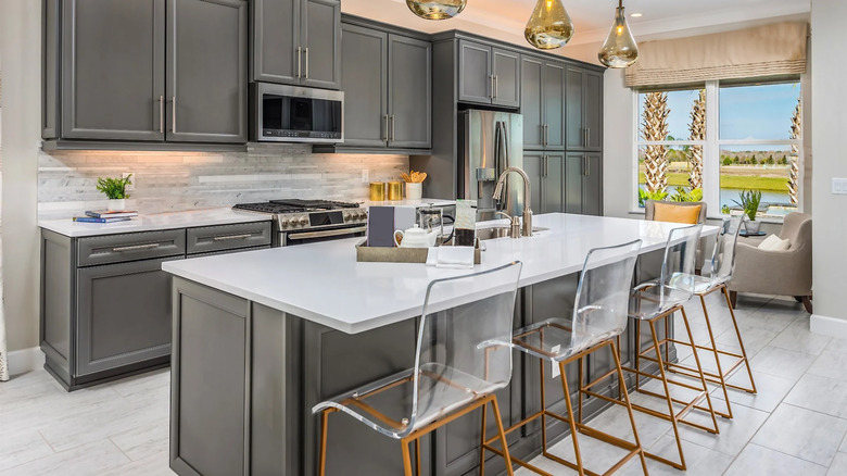 Kitchen with gray cabinets