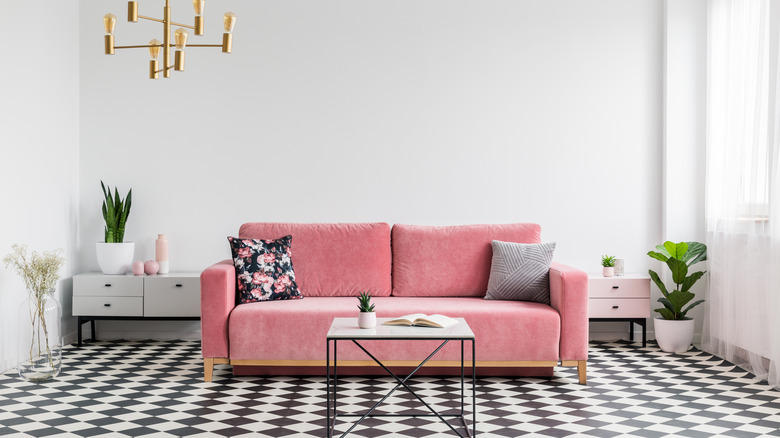 Pink couch in a modern living room