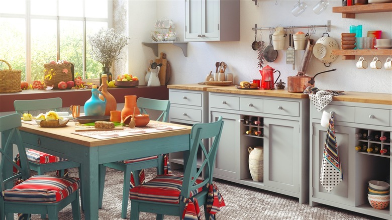 A colorful kitschy kitchen