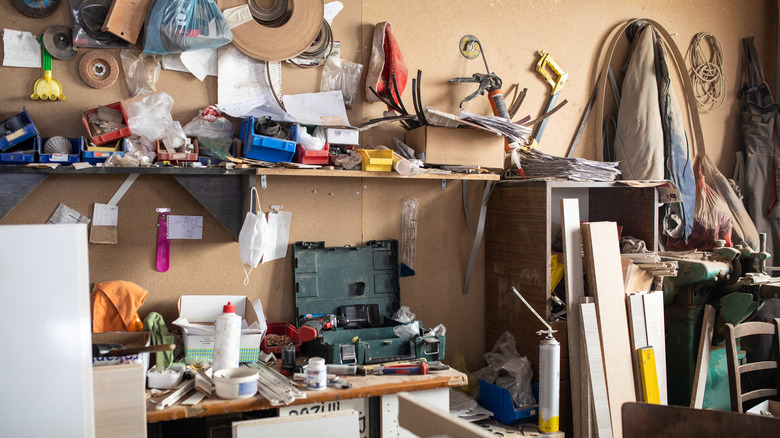 messy garage workbench