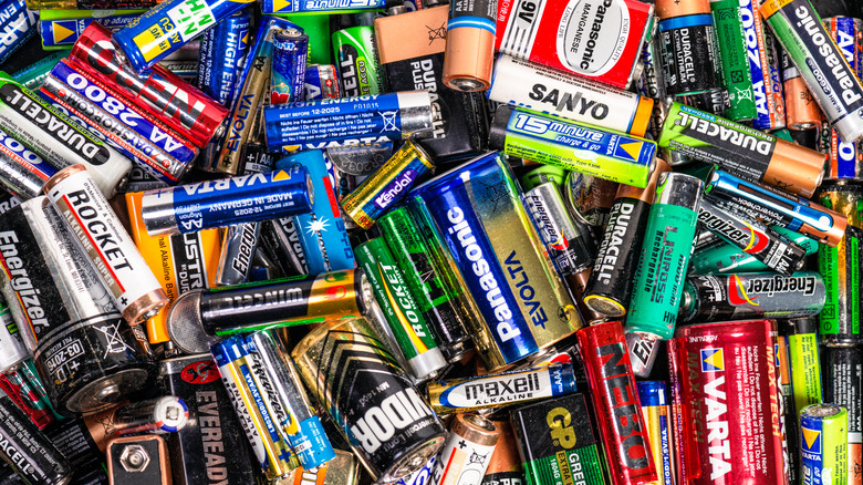 A collection of batteries of all shapes, sizes, and manufacturers.